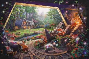 350 人の有名アーティストによるアート作品 Painting - 白雪姫と七人の小人 トーマス・キンケード